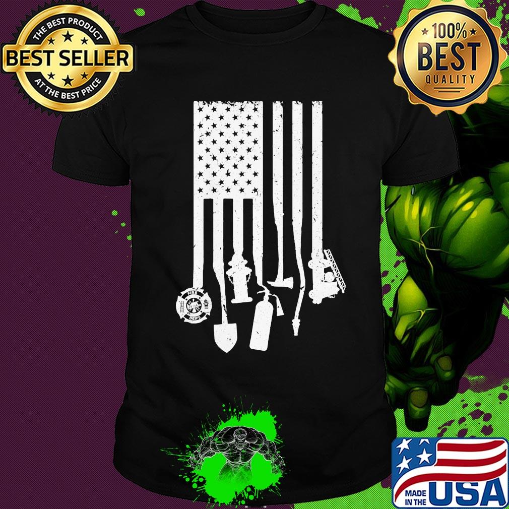 American flag veteran with firefighter shirt