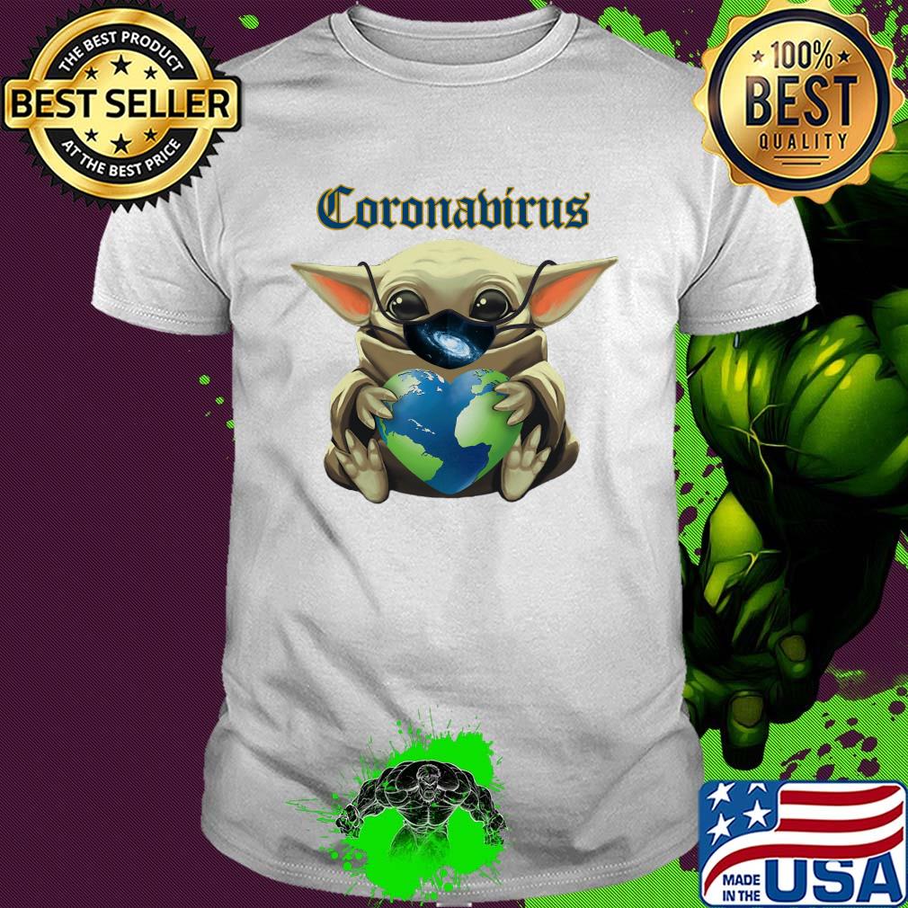 Baby yoda mask heart earth coronavirus shirt