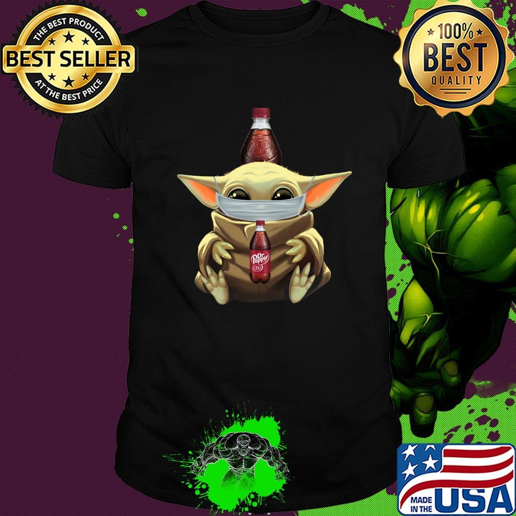 Baby Yoda mask hug Dr Pepper shirt