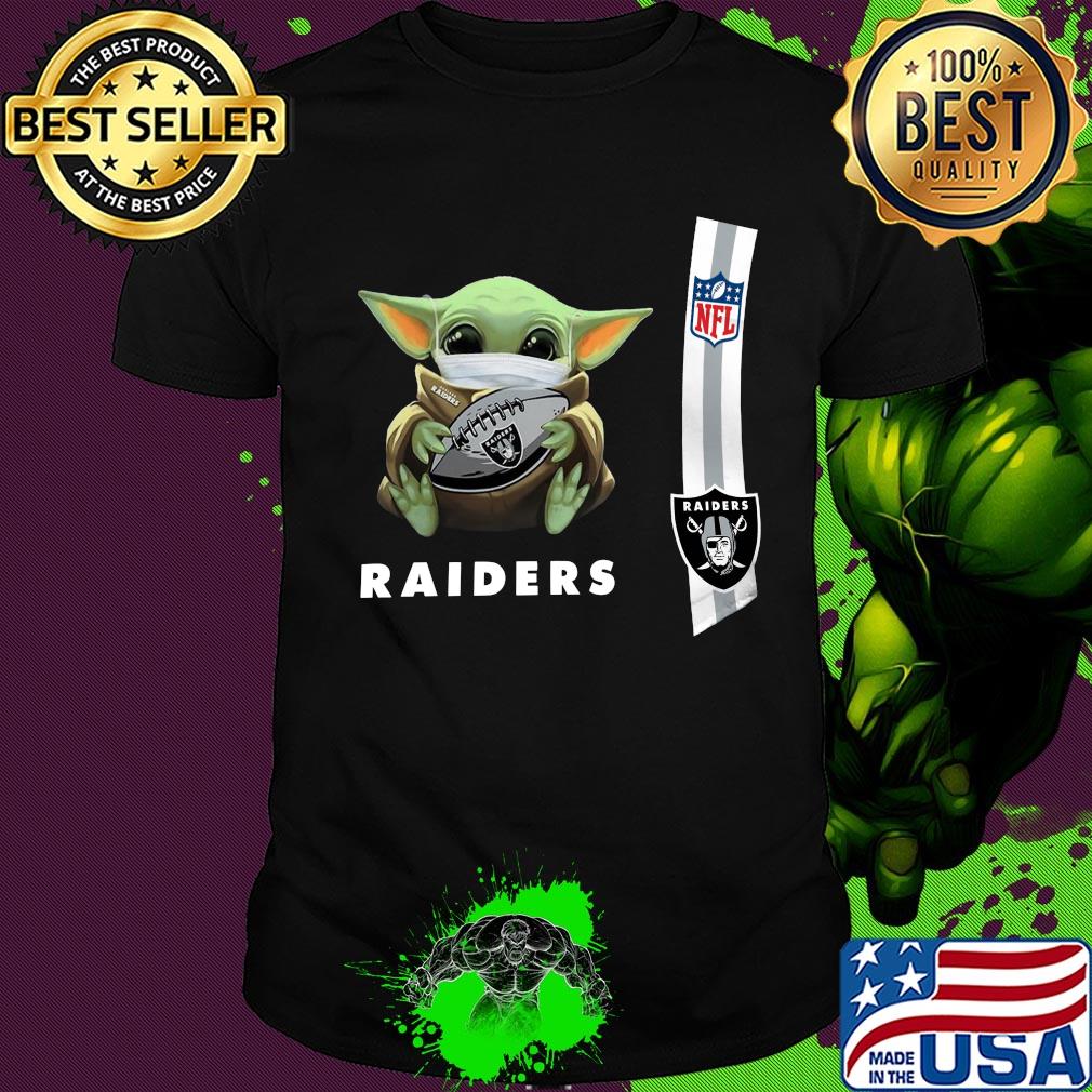 Baby yoda mask hug Oakland Raiders ball NFL shirt