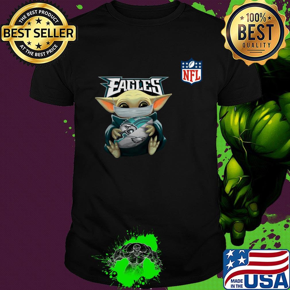 Baby yoda mask hug philadelphia eagles ball NFL shirt