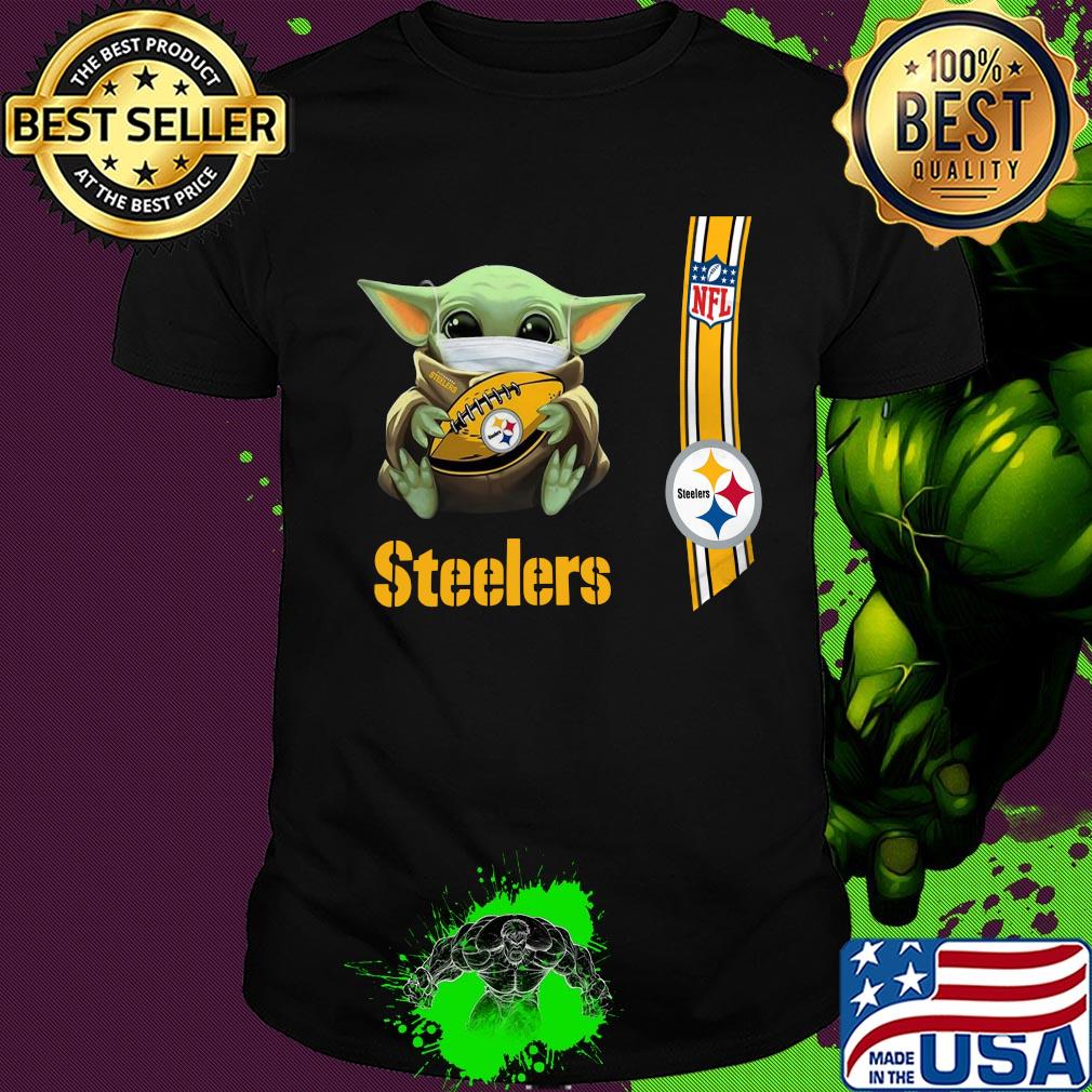 Baby yoda mask hug Pittsburgh Steelers ball NFL shirt