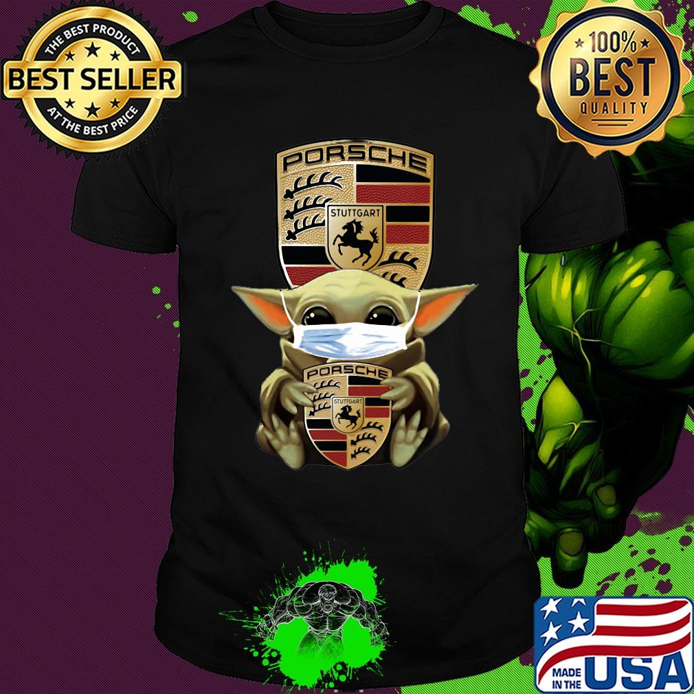 Baby Yoda mask hug Porsche Stuttgart shirt