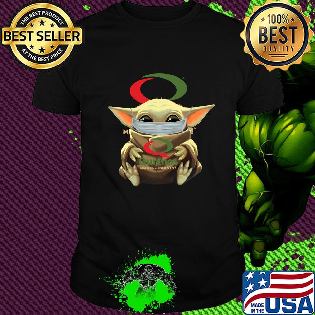 Baby Yoda mask hug Quiznos MMM...Toasty shirt