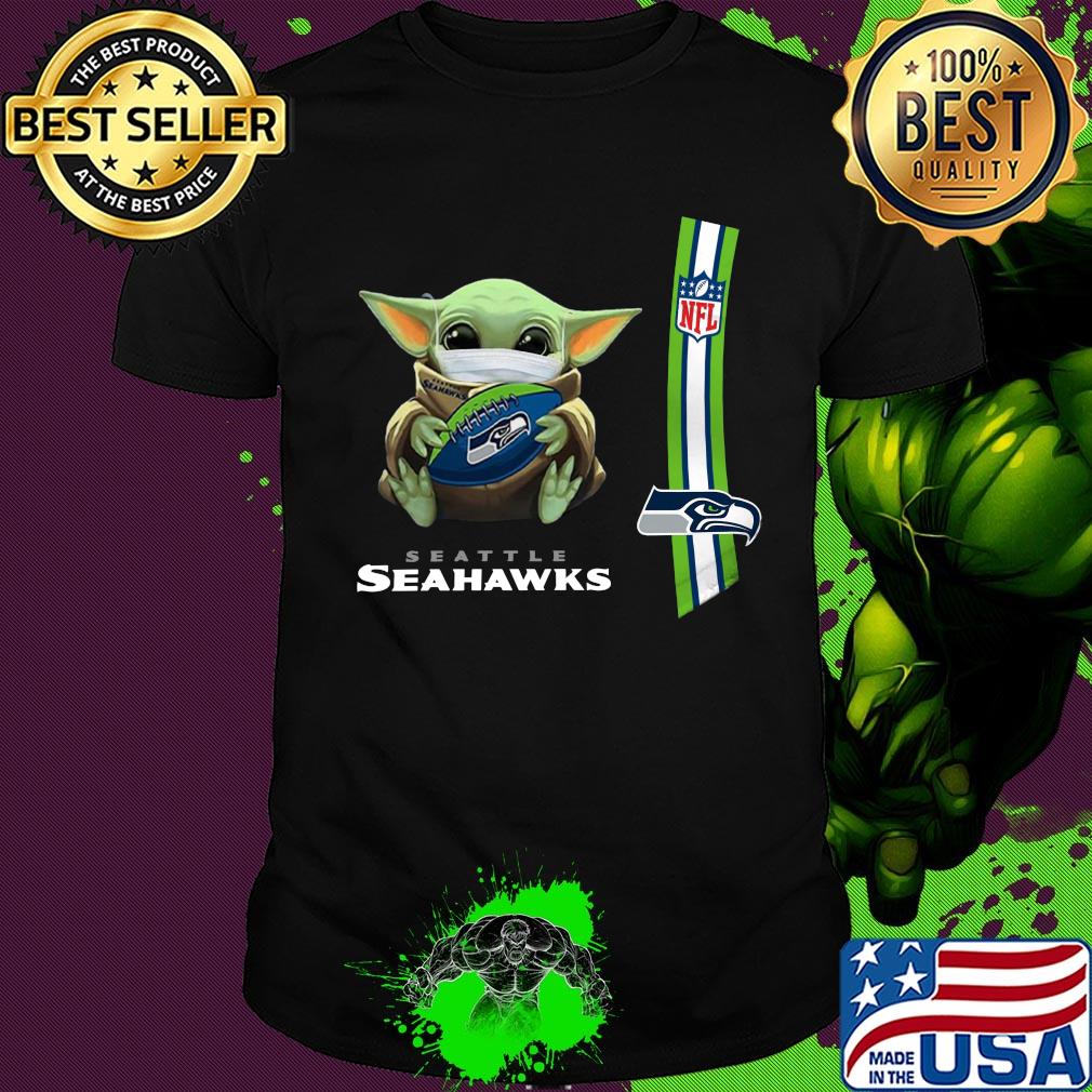 Baby yoda mask hug seattle seahawks ball NFL shirt
