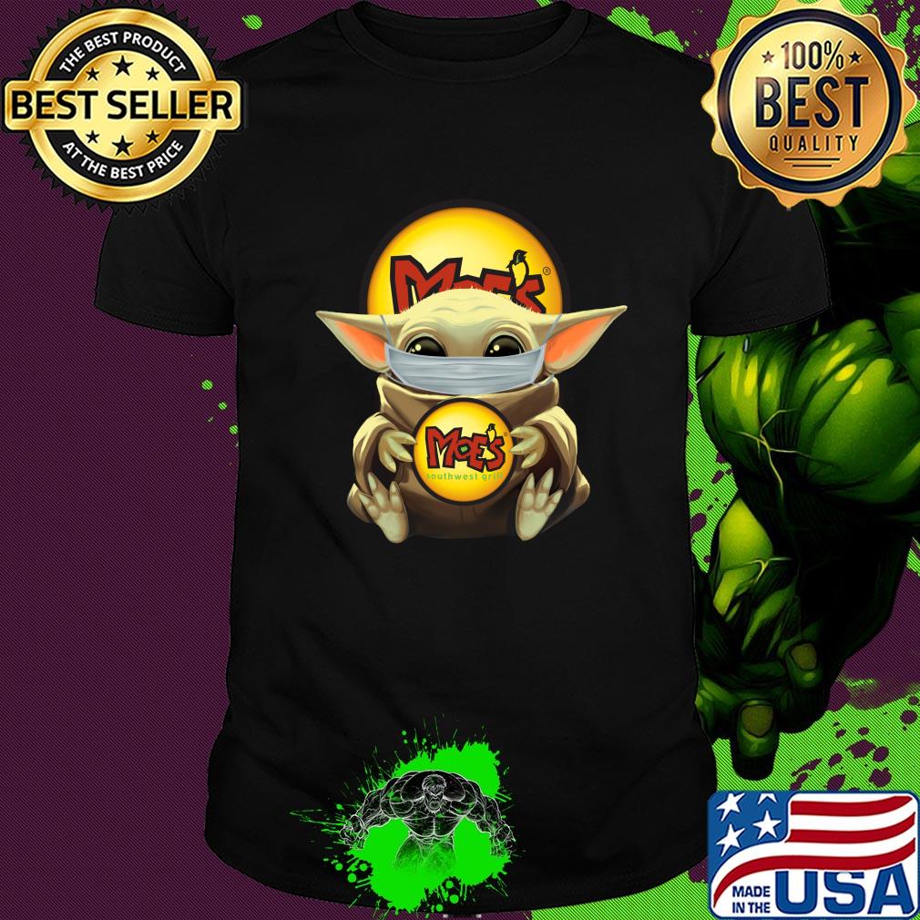 Baby Yoda mask hung Moe's shirt