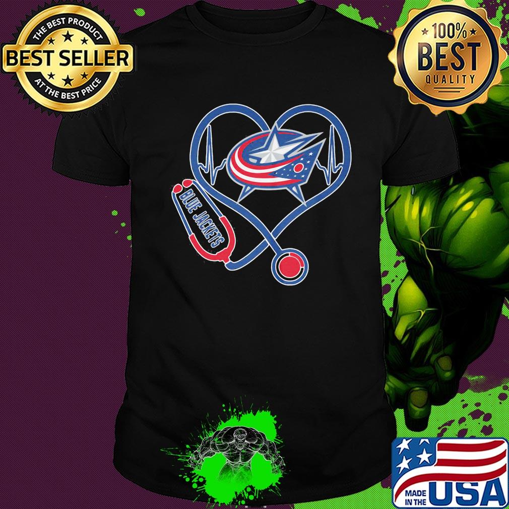 Blue jackets heart nurse stethoscope shirt