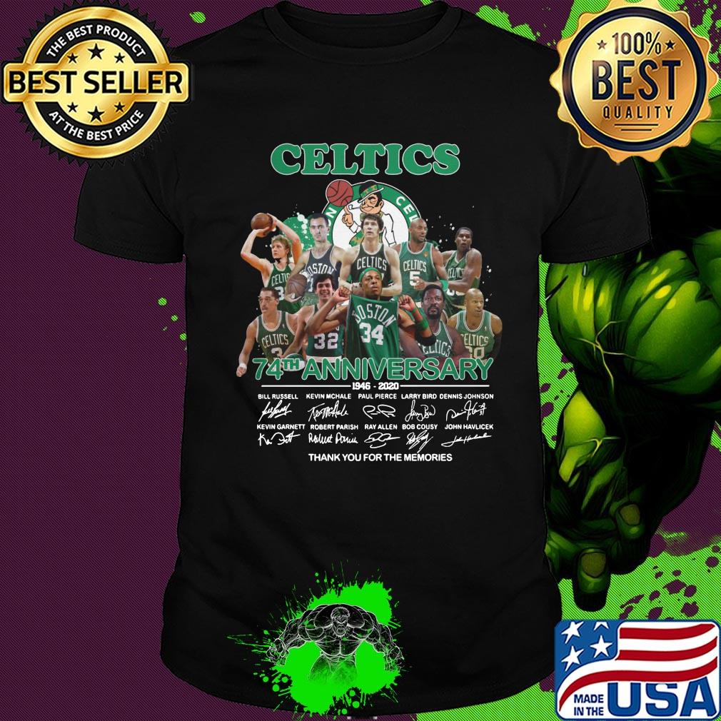 Boston Celtics logo 74th anniversary 1946-2020 signatures thank you for the memories shirt