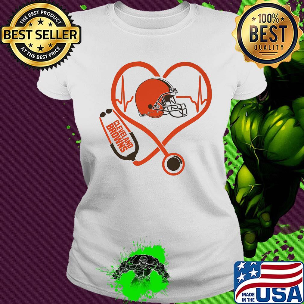 Cleveland Browns hearbeat love stethoscope s Ladies tee Cleveland Browns hearbeat love stethoscope s Ladies tee
