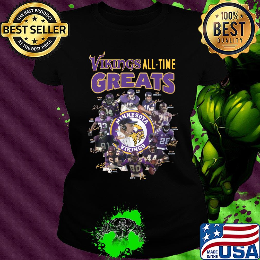 Minnesota vikings all-time greats alan page randymoss carl eller signatures s Ladies tee Minnesota vikings all-time greats alan page randymoss carl eller signatures s Ladies tee