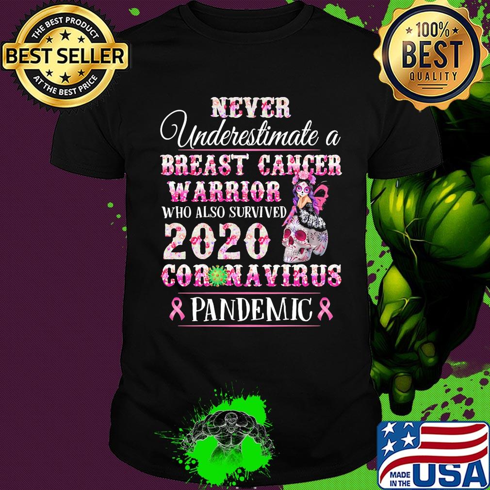 Never underestimate a Breast cancer warrior who also survived 2020 coronavirus pandemic shirt
