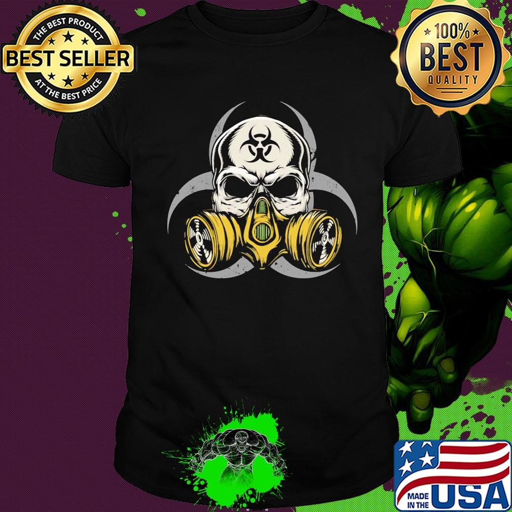 Skull with gas mask biohazard symbol shirt