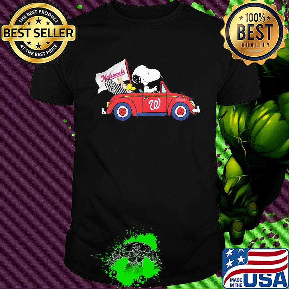 Snoopy driving a car washington nationals flag shirt