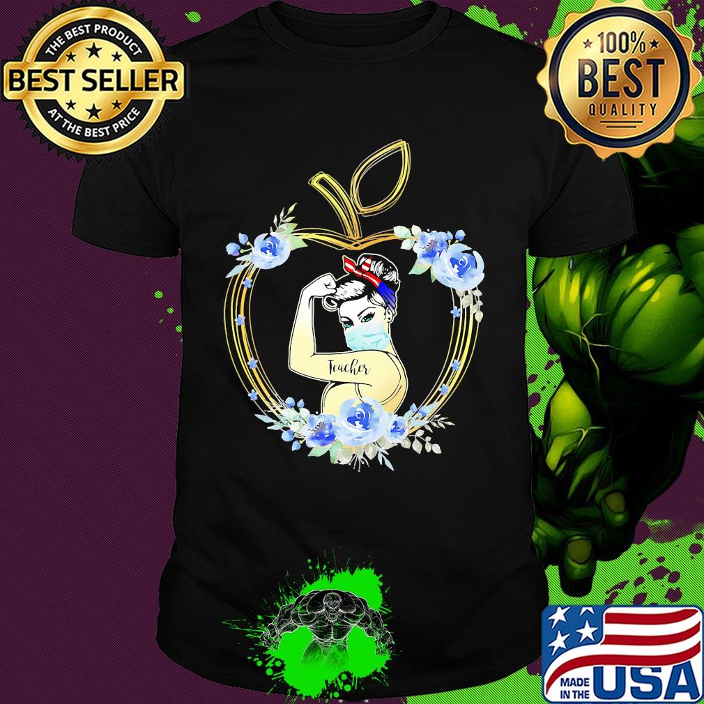 Strong woman tattoos teacher apple flowers shirt
