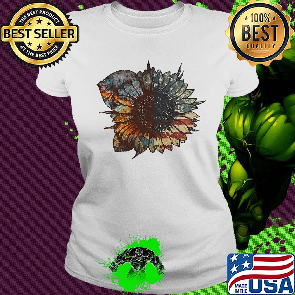 sunflower American flag veteran s Ladies tee sunflower American flag veteran s Ladies tee