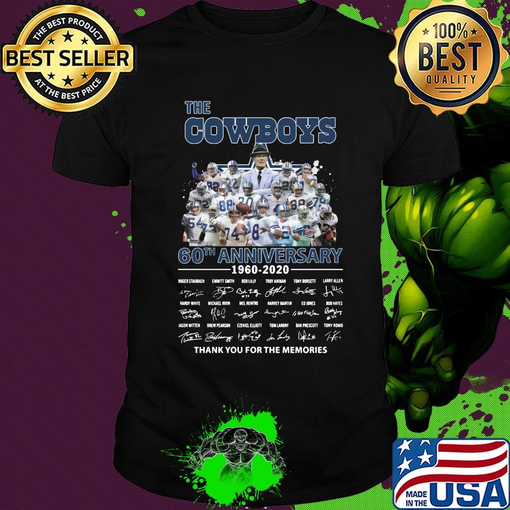 The dallas cowboys 60th anniversary 1960-2020 signature thank you for the memories shirt