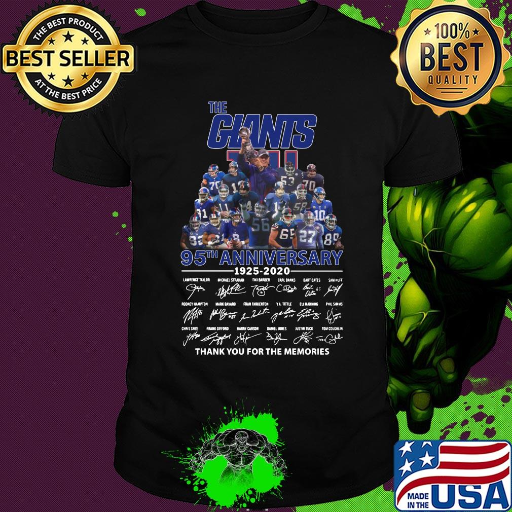 The New York Giants 95th anniversary 1925-2020 signature thank you for the memories shirt
