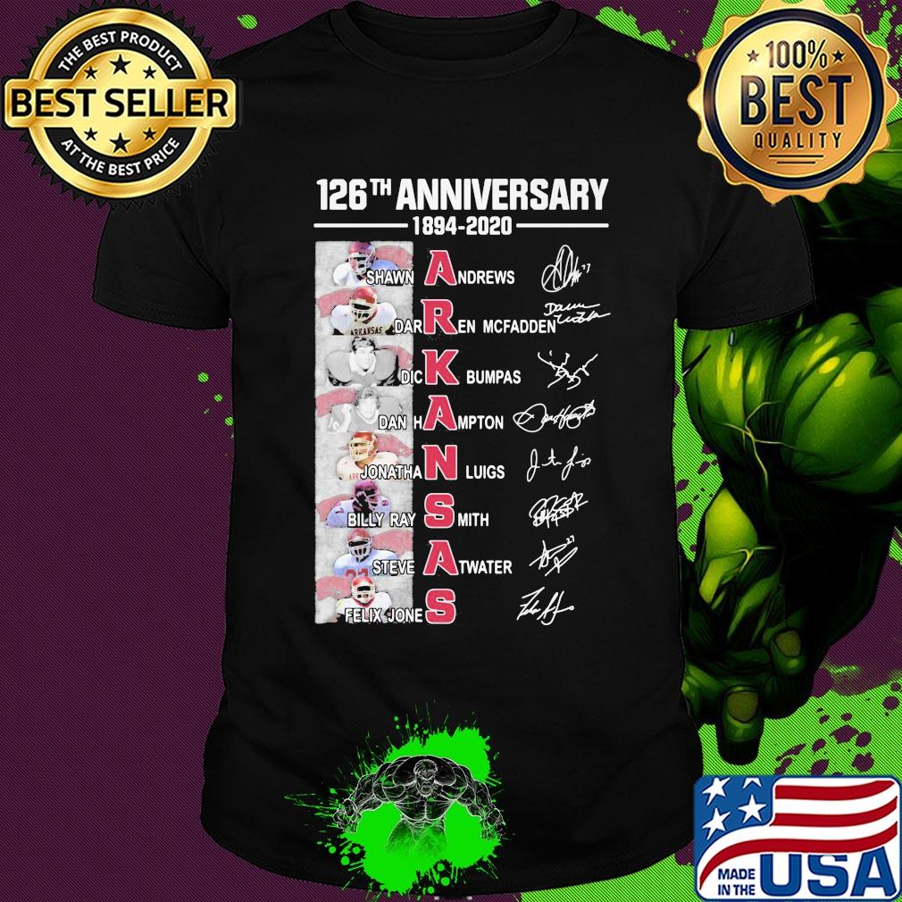 126th anniversary 1894 2020 arkansas razorbacks football team signatures shirt