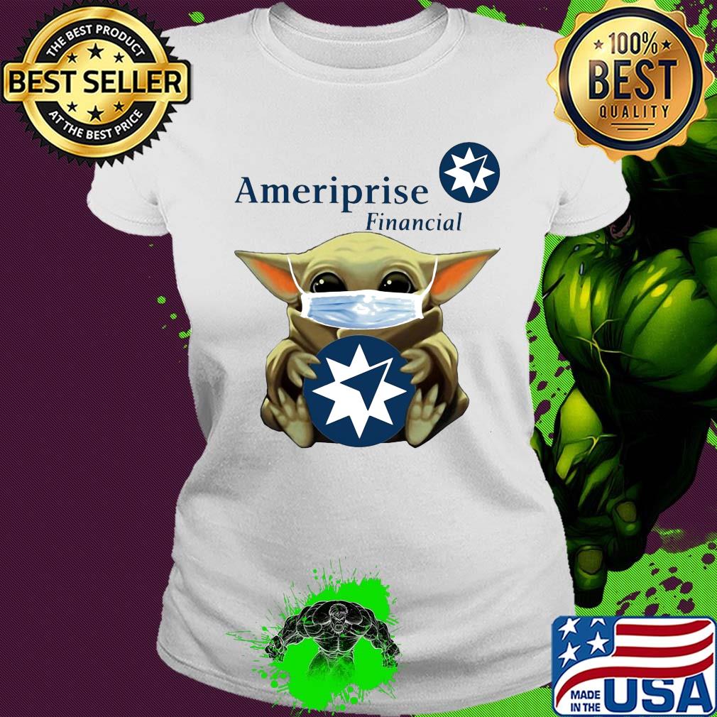 Baby Yoda face mask hug Ameriprise Financial s Ladies tee Baby Yoda face mask hug Ameriprise Financial s Ladies tee