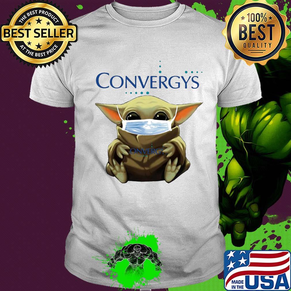 Baby Yoda face mask hug Convergys shirt
