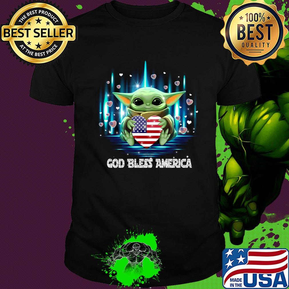 Baby Yoda hug God bless American flag veteran Independence Day shirt