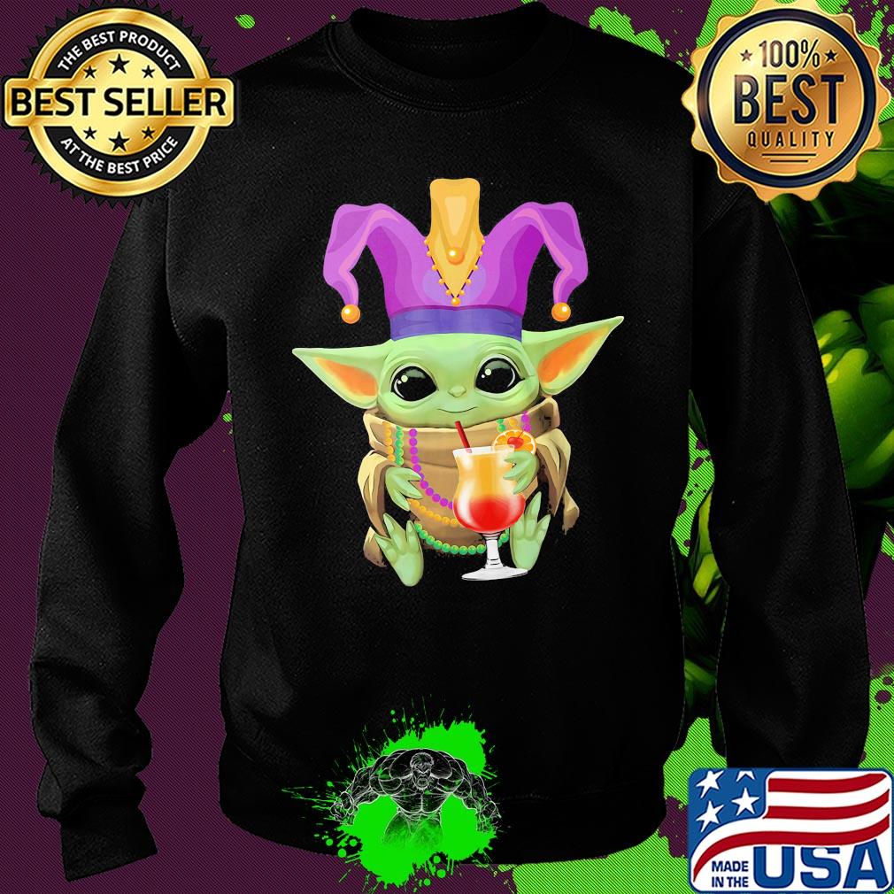 Baby Yoda Mardi Gras drink orange Juice s Sweater Baby Yoda Mardi Gras drink orange Juice s Sweater