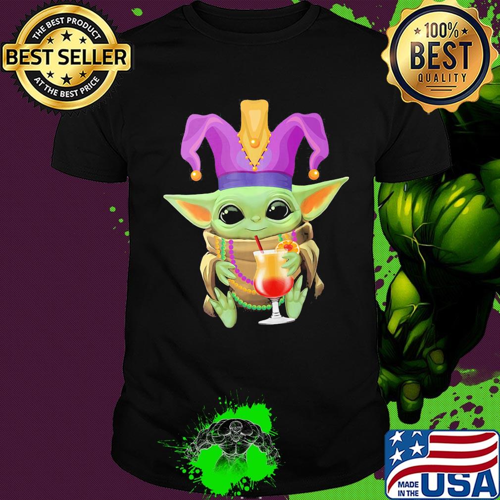 Baby Yoda Mardi Gras drink orange Juice shirt