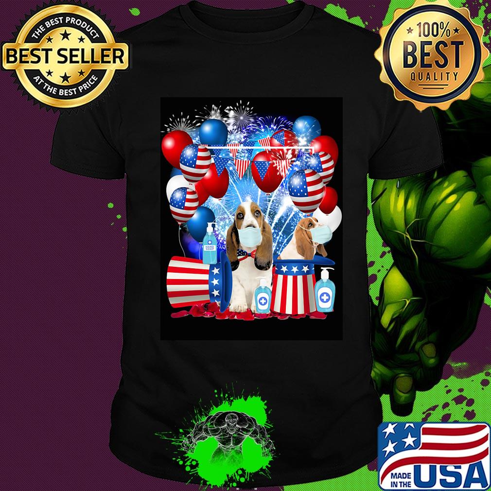 Basset hound happy independence day mask soap firework balloon american flag shirt