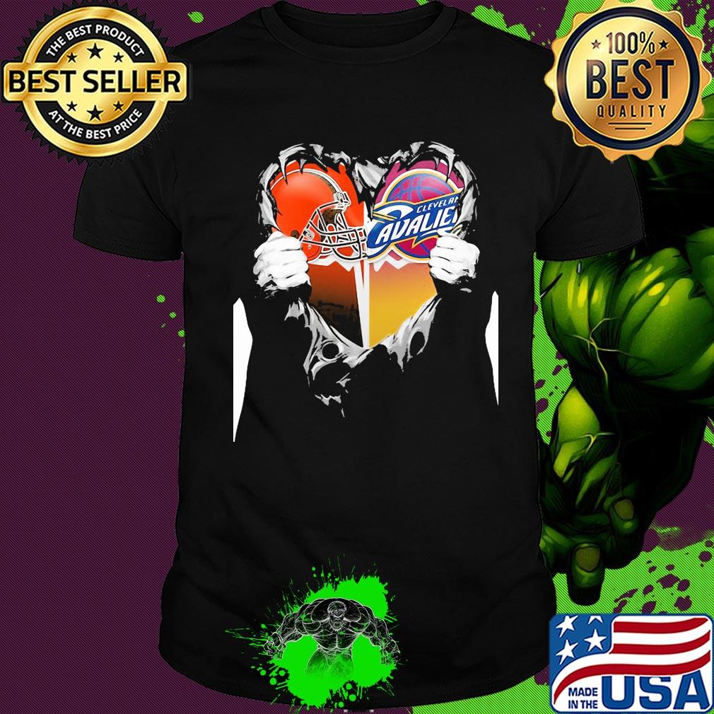 Blood inside cleveland browns and cleveland cavaliers heart shirt