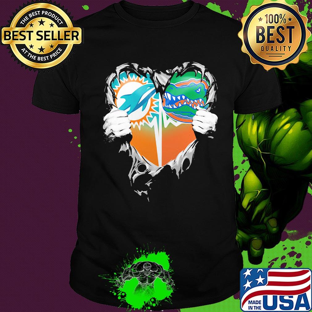 Blood inside miami dolphins vs florida gators heart shirt