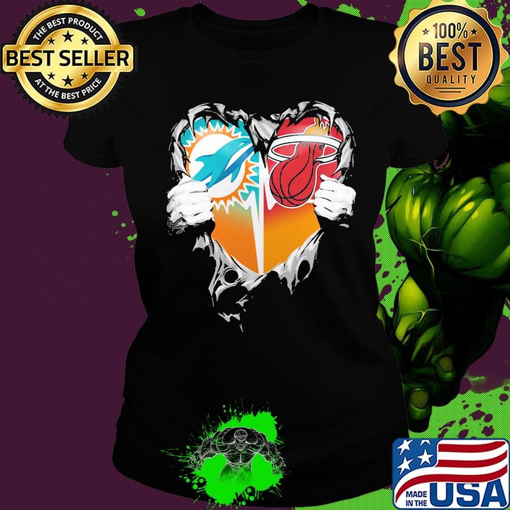 Blood inside miami dolphins vs miami heat heart s Ladies tee Blood inside miami dolphins vs miami heat heart s Ladies tee