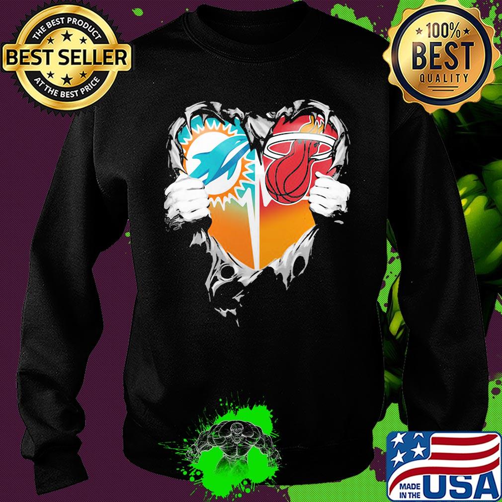 Blood inside miami dolphins vs miami heat heart s Sweater Blood inside miami dolphins vs miami heat heart s Sweater