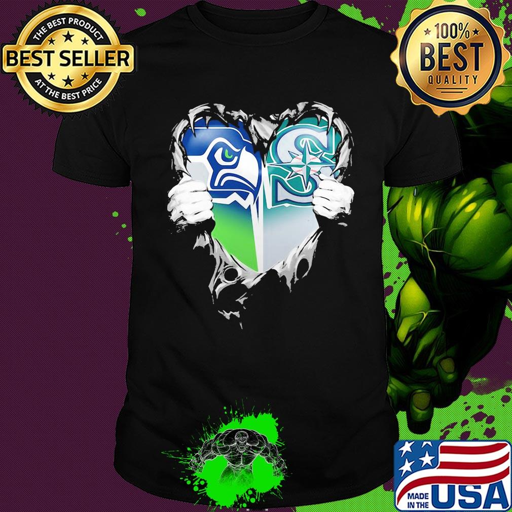 Blood inside seattle seahawks and seattle mariners heart heartbeat shirt