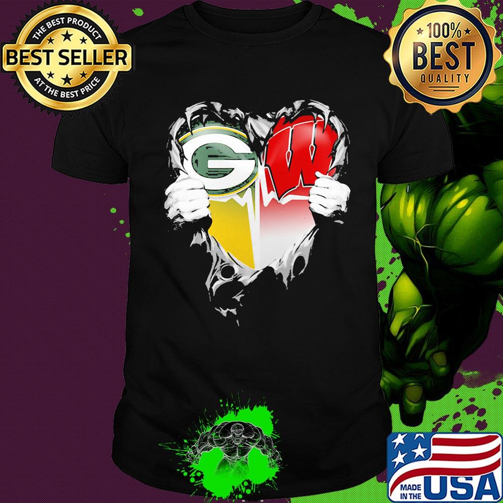 Blood insides green bay packers and wisconsin badgers heart heartbeat shirt Blood insides green bay packers and wisconsin badgers heart heartbeat shirt