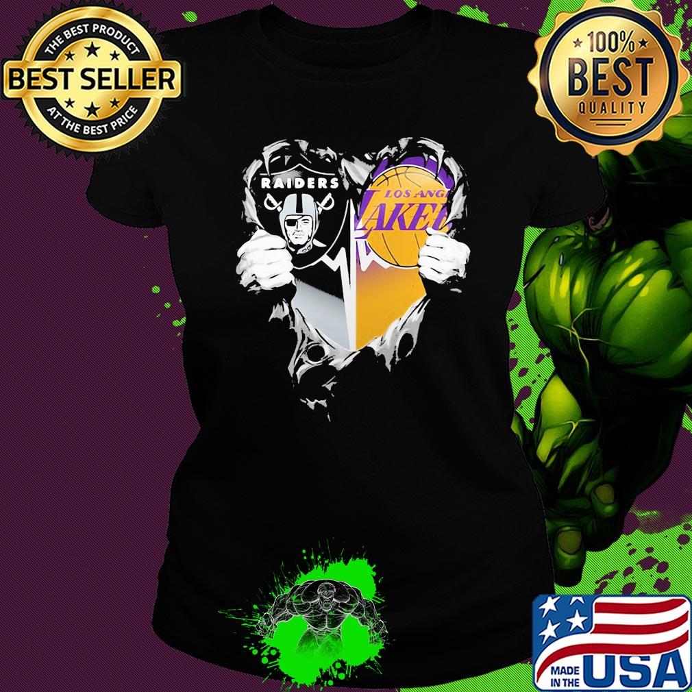 Blood insides oakland raiders and los angeles lakers heart s Ladies tee Blood insides oakland raiders and los angeles lakers heart s Ladies tee