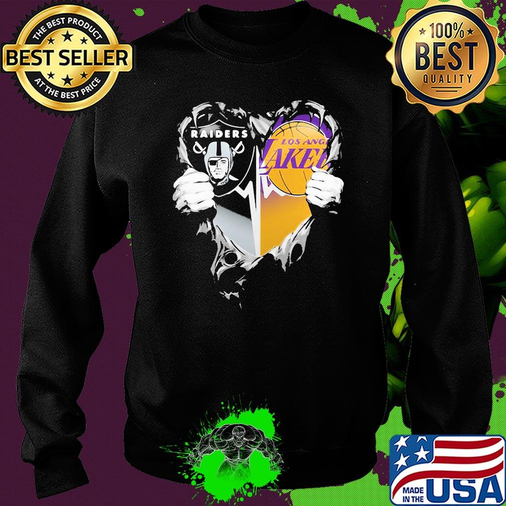Blood insides oakland raiders and los angeles lakers heart s Sweater Blood insides oakland raiders and los angeles lakers heart s Sweater