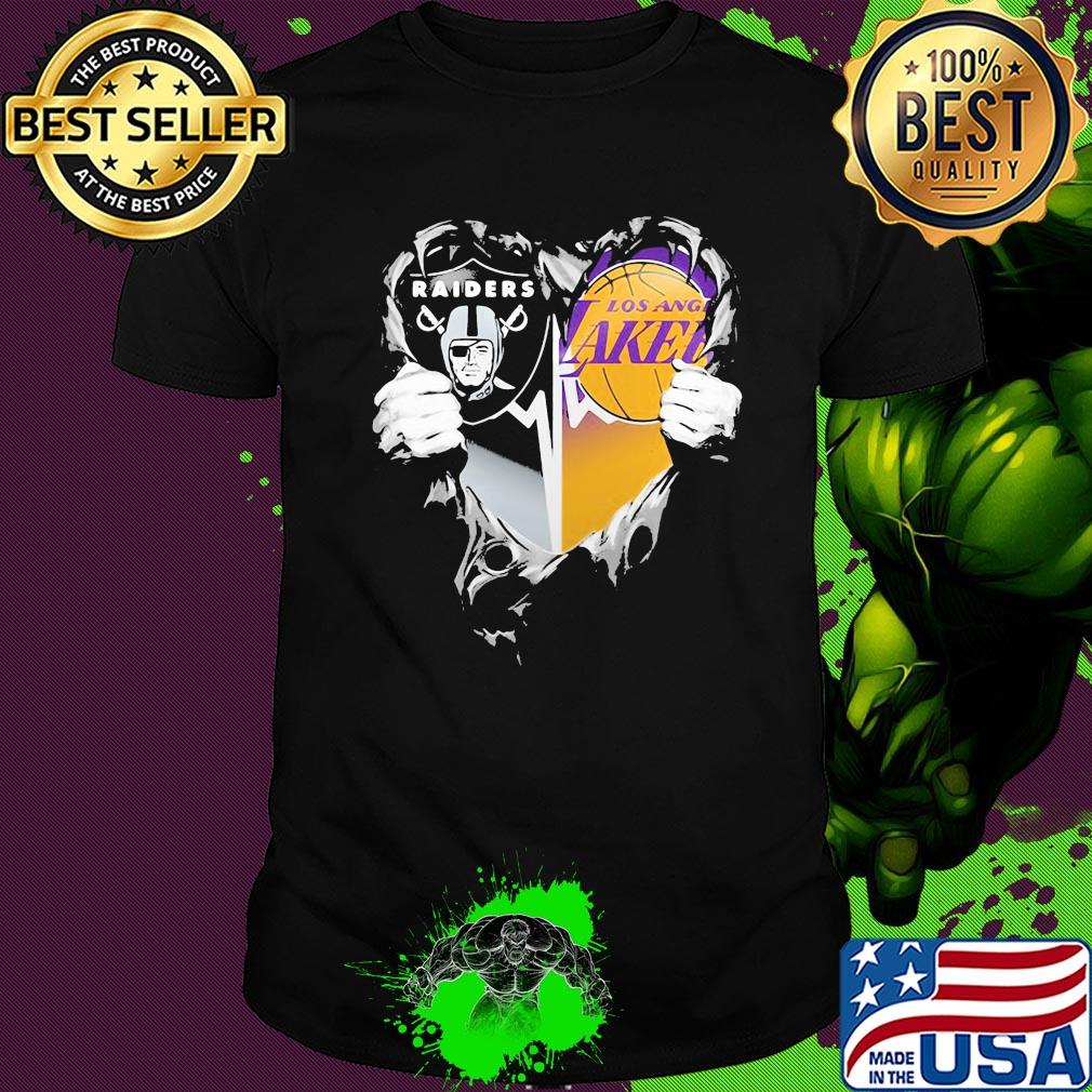 Blood insides oakland raiders and los angeles lakers heart shirt Blood insides oakland raiders and los angeles lakers heart shirt
