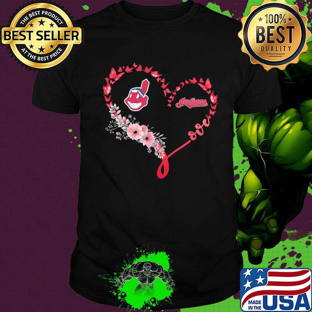 Butterfly love cleveland indians flowers heart shirt