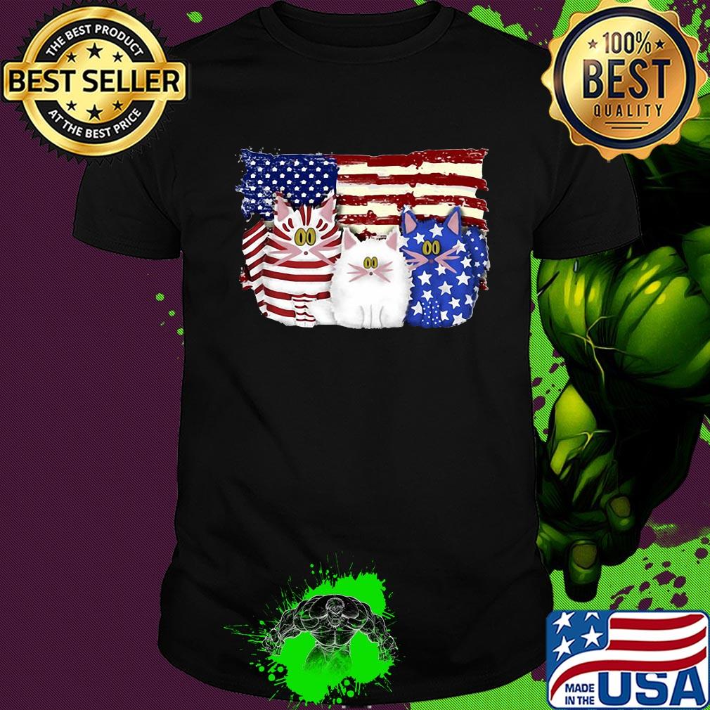 Cat 2 flag US American flag Independence Day veteran shirt