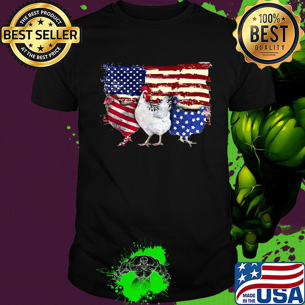 Chickens 2 flag US American flag Independence Day veteran shirt