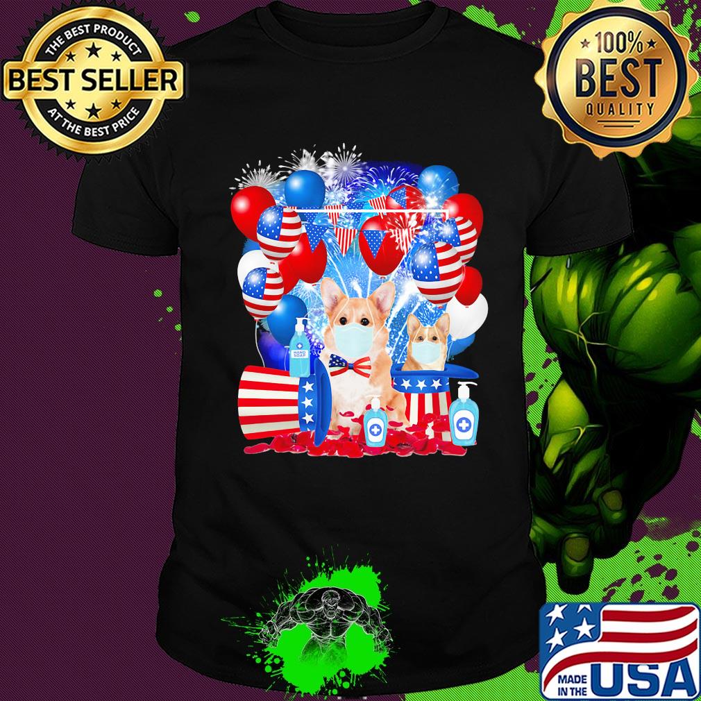 Corgi happy independence day mask soap firework balloon american flag shirt
