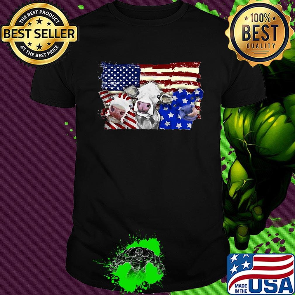 Cows 2 flag US American flag veteran Independence Day shirt