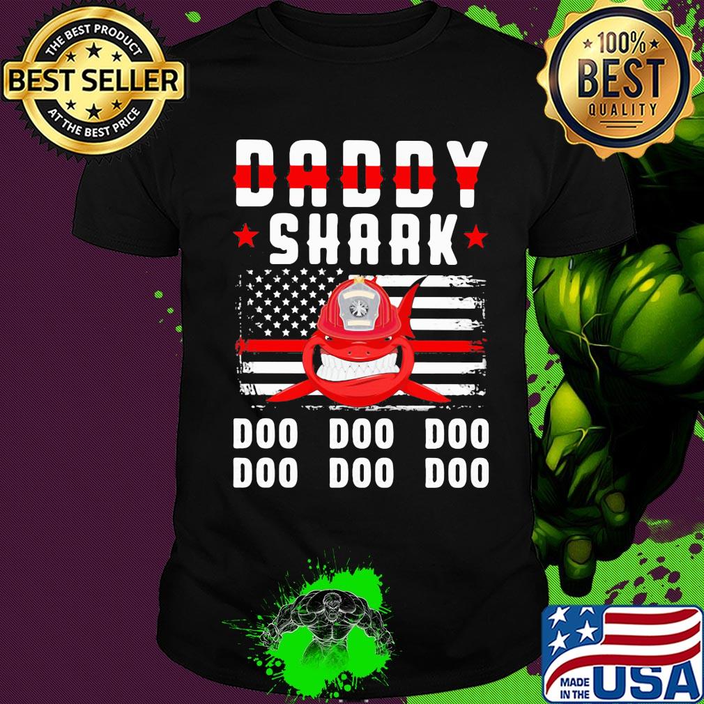 Daddy shark doo doo doo Firefighter American flag veteran Independence Day shirt