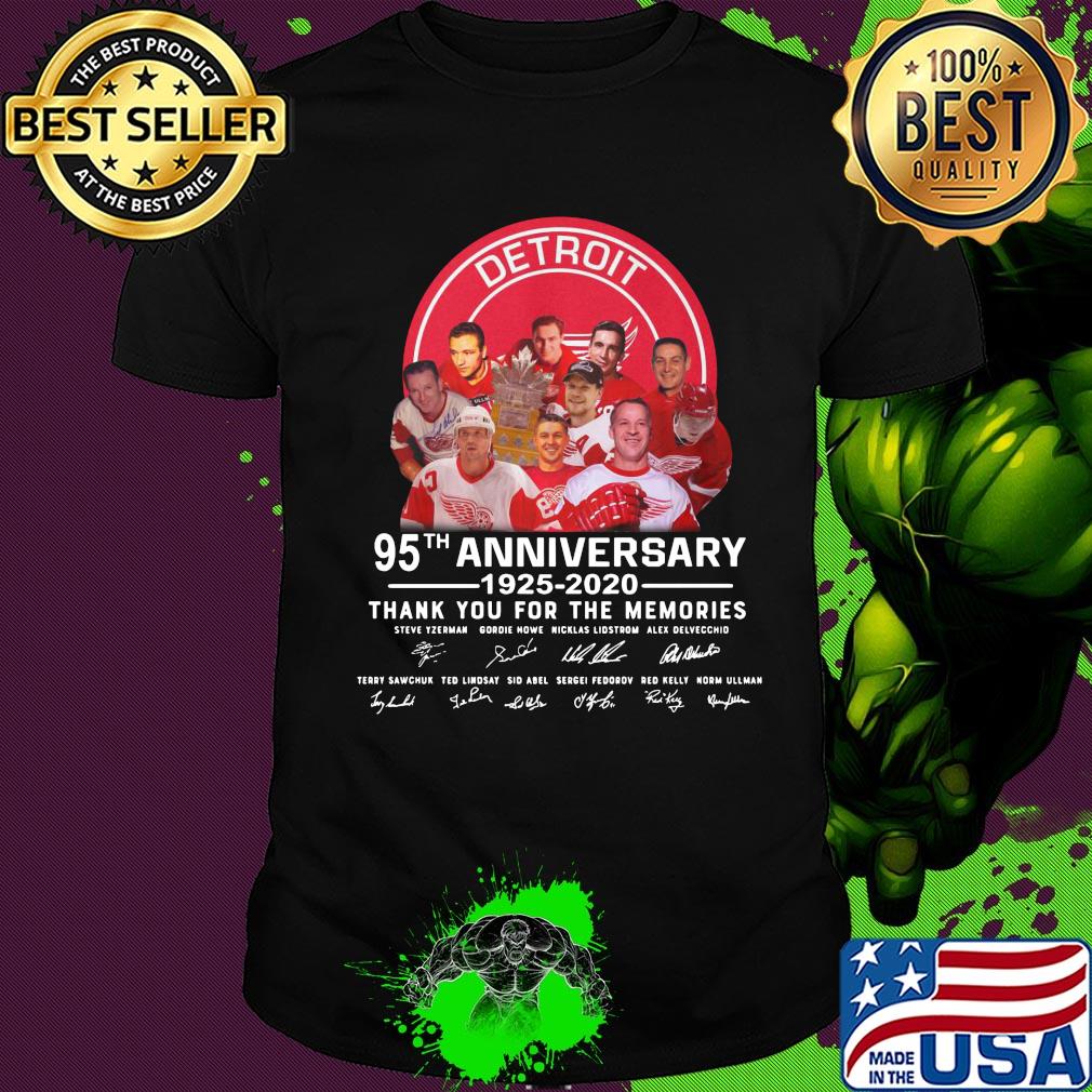 Detroit red wings 95th anniversary 1925 2020 thank you for the memories signatures shirt