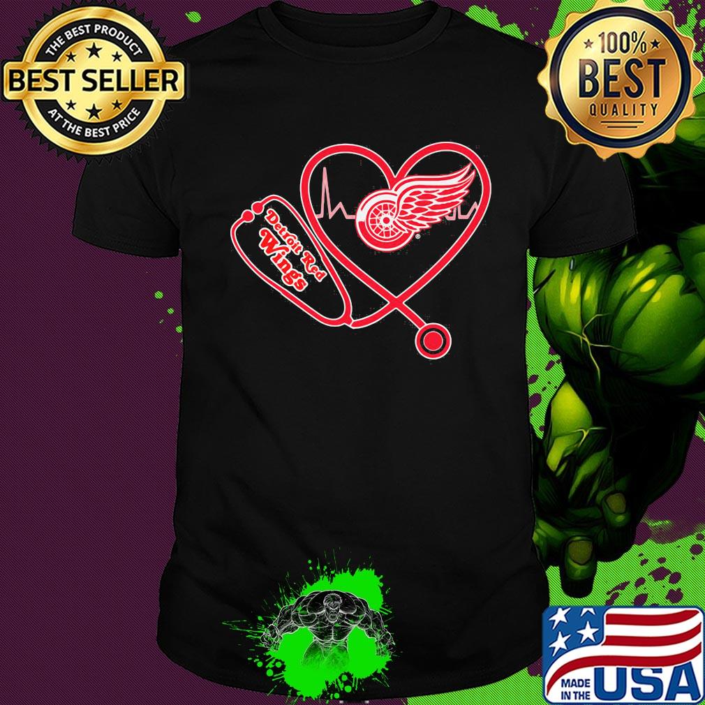 Detroit red wings hockey stethoscope heart shirt