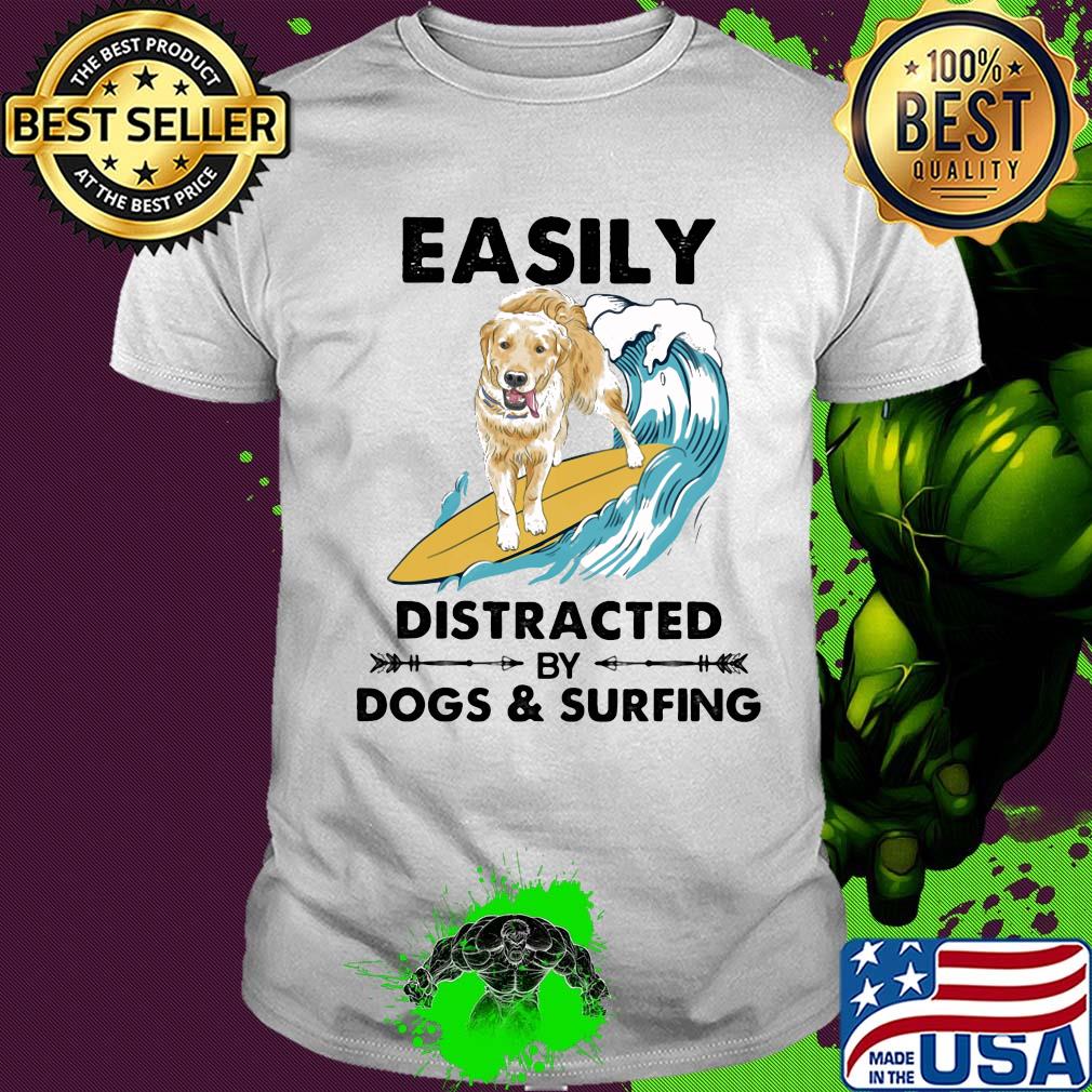 Dog labrador easily distracted by dogs and surfing shirt