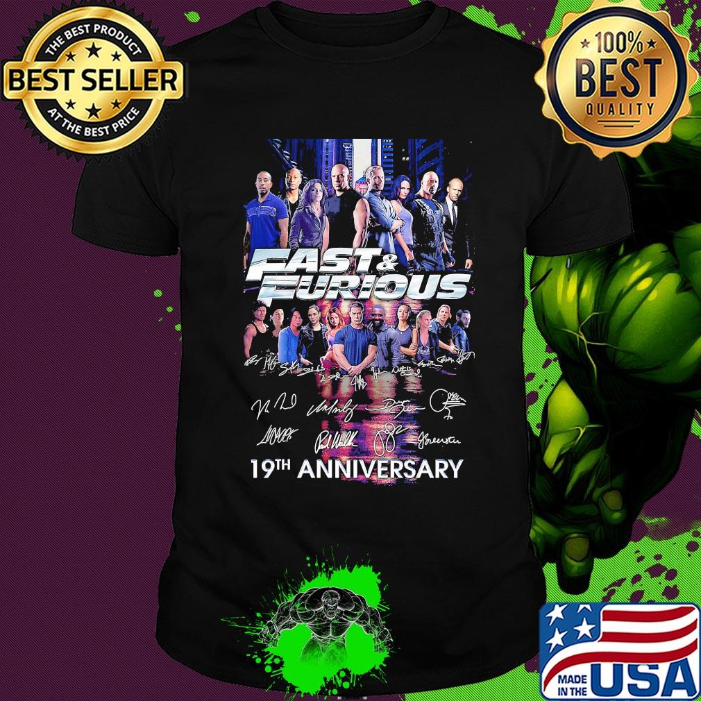 Fast and furious 19th anniversary characters signatures shirt