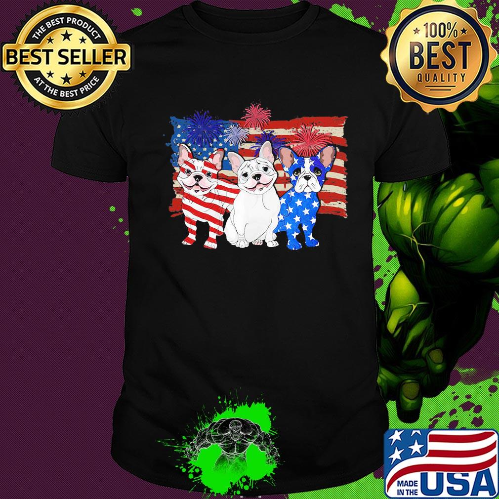 French bulldog firework american flag independence day shirt