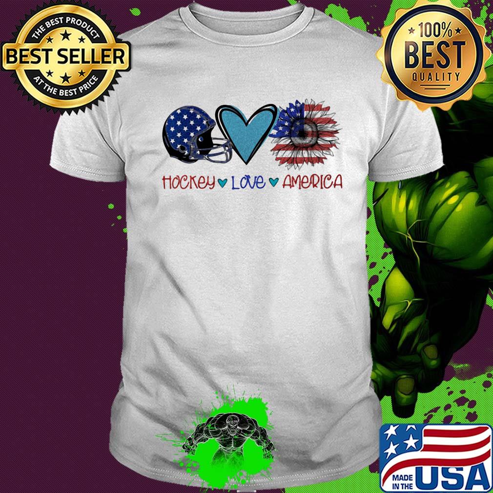 Hockey love heart sunflower American flag veteran Independence Day shirt