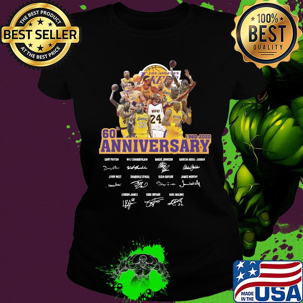 Los angeles lakers basketball team 60th anniversary 1960 2020 signatures s Ladies tee Los angeles lakers basketball team 60th anniversary 1960 2020 signatures s Ladies tee